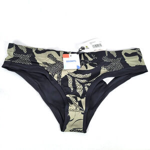 Prana Womens Upswell Leaf Cheeky Swimsuit Bikini Bottom Size Large Black Lined